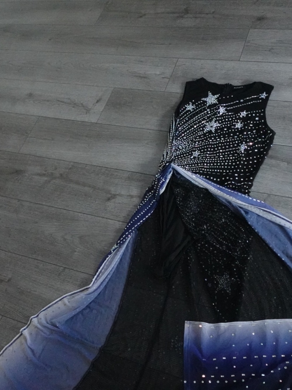 Fashion Nova Black and Navy Starburst Prom Gown